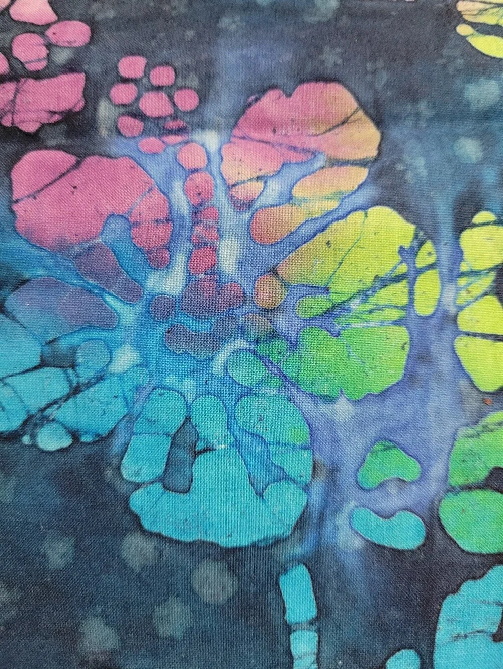 Multicolor Floral Batik Sewing Fabric Navy Blue Background (1513)